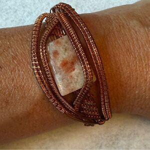 Handcrafted Copper Wire Wrapped Sunstone Bracelet Boho Artisan Bracelet